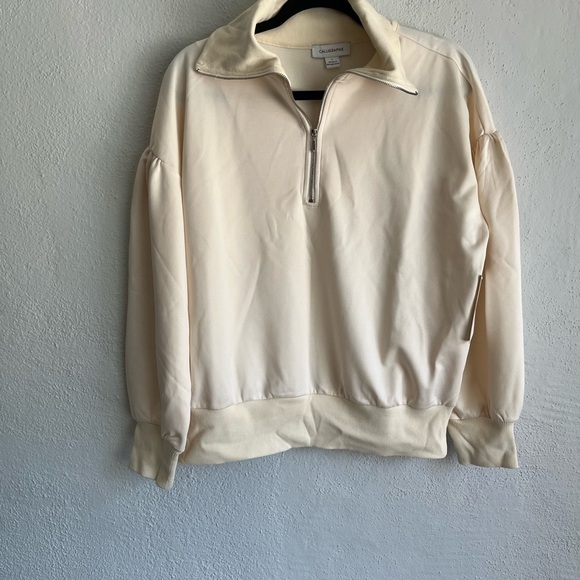 Calligraphie Woman Zip Pullover Cream Sweatshirt,Size Large - Picture 1 of 6